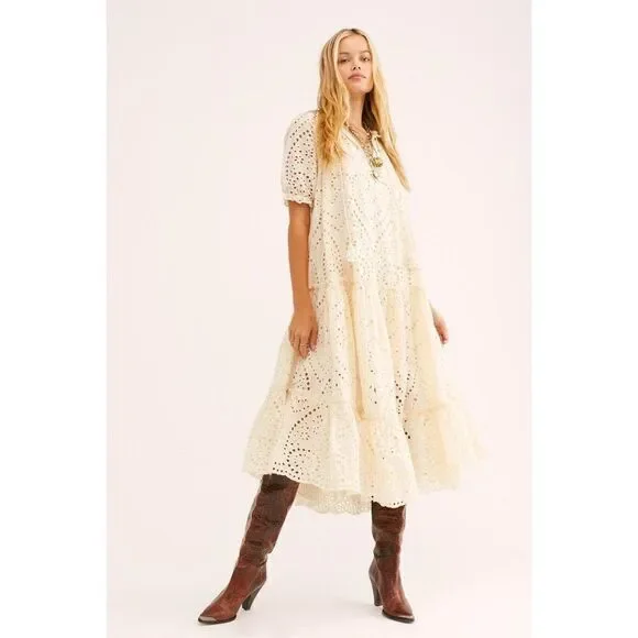 spell fairytale anglaise party dress NEW SPELL & THE GYPSY COLLECTIVE Sz XS FAIRYTALE ANGLAISE GOWN EYELET MIDI  DRESS Women